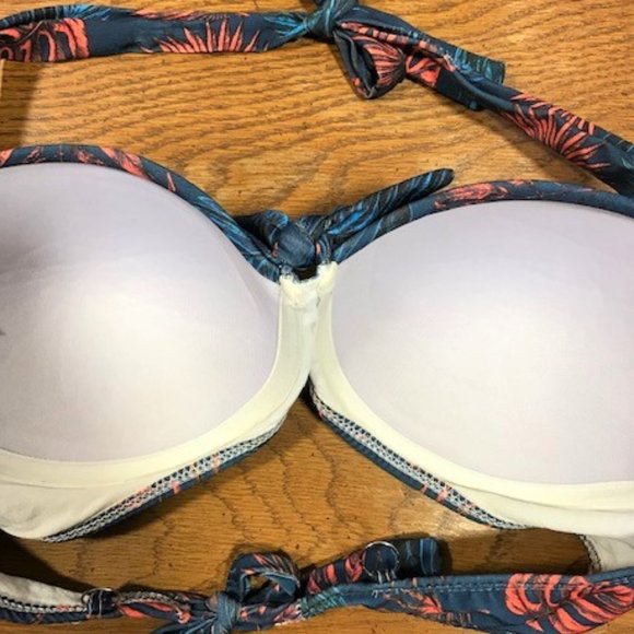 La & Mar Womens Bikini Swim Top Size XL Padded Ties Tropical Leaves Blue Orange - Picture 3 of 5